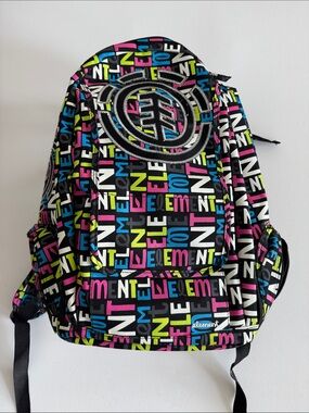 Element Black Backpack with Neon Pink, Blue, Yellow & Green Logo Print